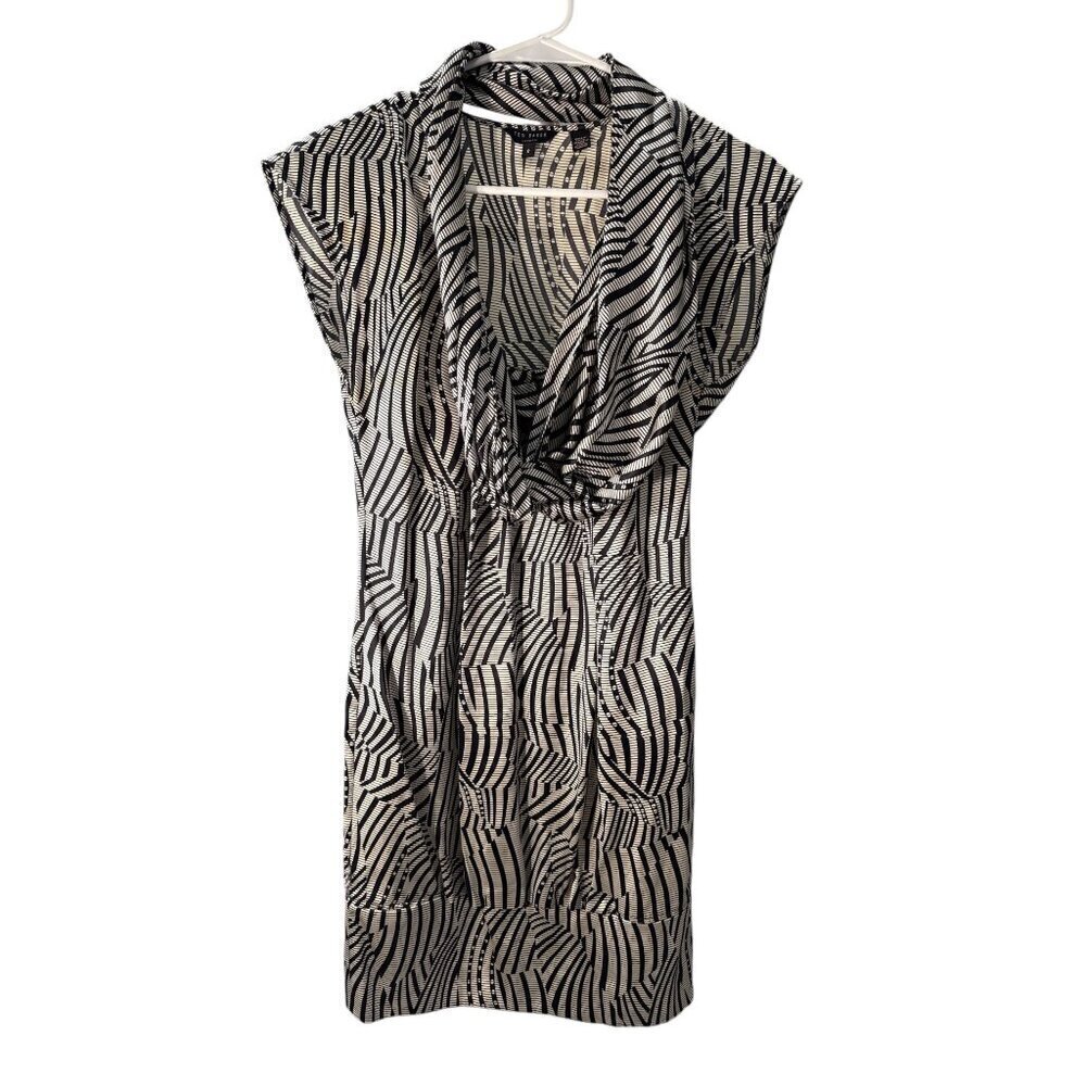 Ted Baker London Silk Black & White Abstract with Scarf Dress Size 0 EUC